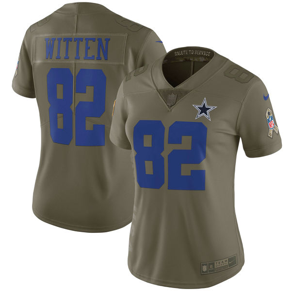 Women Dallas cowboys 82 Witten Nike Olive Salute To Service Limited NFL Jerseys